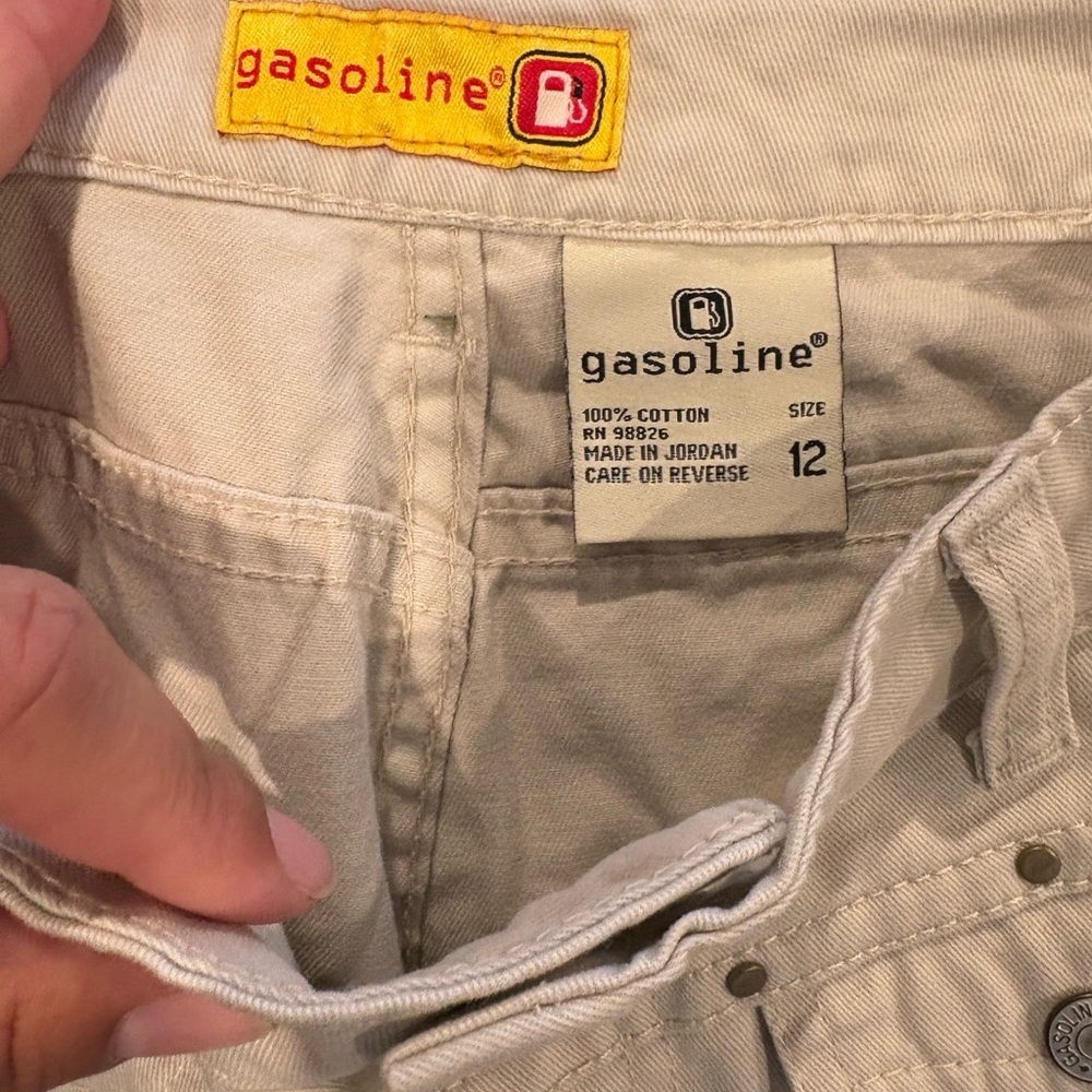 Vintage Y2K Gasoline Hippie Embroidered Flare Khaki Pants Women’s Size 12 EUC - Picture 11 of 16